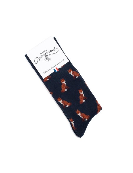 Nos chaussettes homme "Les Renards" marine - Maison Broussaud