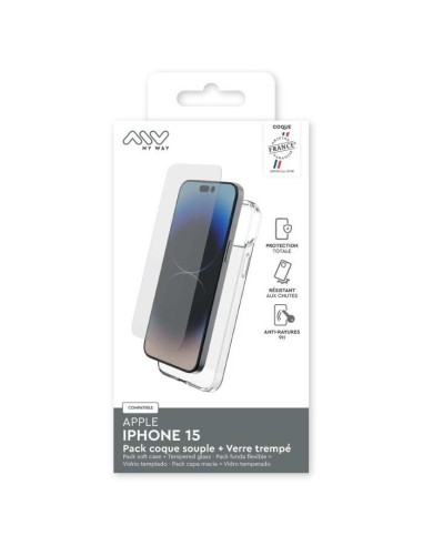 MYWAY FRANCE PACK COQUE SOUPLE + VERRE TREMPE IPHONE 15