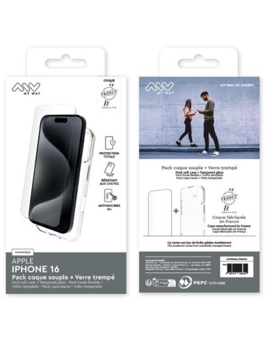 MYWAY FRANCE PACK COQUE SOUPLE + VERRE TREMPE IPHONE 16