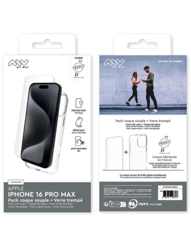 MYWAY FRANCE PACK COQUE SOUPLE + VERRE TREMPE IPHONE 16 PRO MAX
