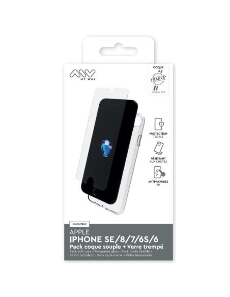 MYWAY FRANCE PACK COQUE SOUPLE + VERRE TREMPE IPHONE SE/8/7/6S/6