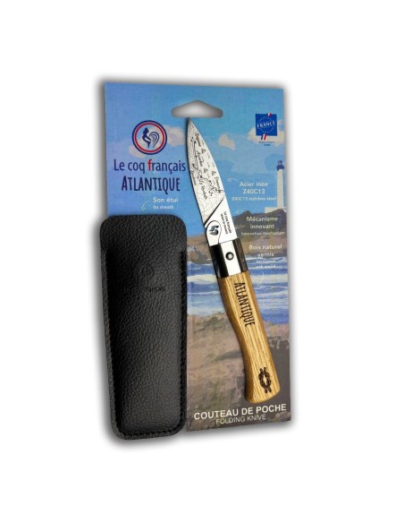 Carte Duo L'Atlantique - Couteau de poche Le Coq Authentique L'Atlantique - manche chêne + étui