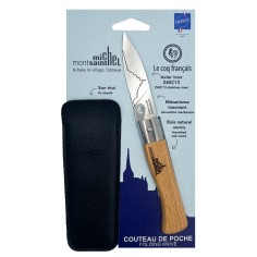Carte Duo Le Mont Saint-Michel - Couteau de poche Le Coq Authentique Le Mont Saint-Michel - manche chêne + étui