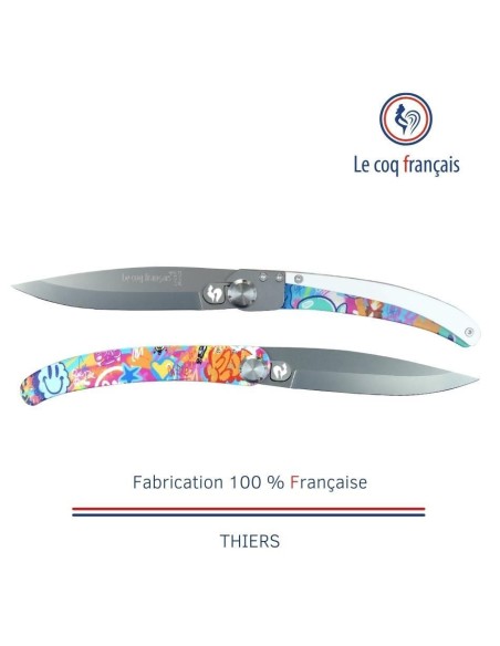 Couteau de poche Le Coq Original - Pop Art Bur Artist Street Art - Acrylique Blanc