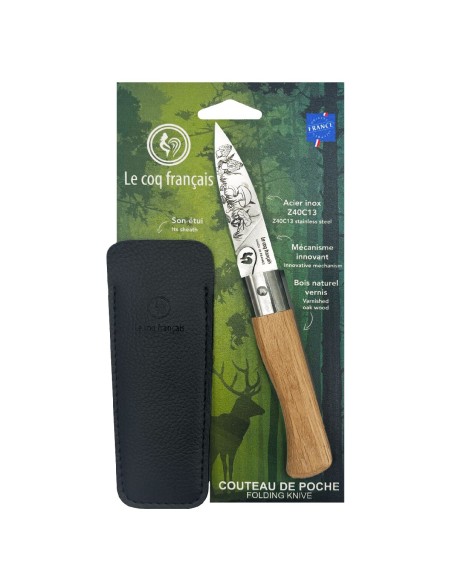 Carte Duo Nature - Couteau de poche Le Coq Authentique Champignon - manche chêne + étui