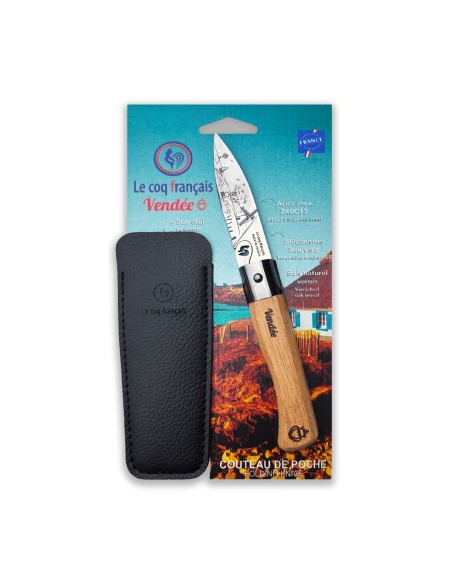 Carte Duo Le Vendéen - Couteau de poche Le Coq Authentique Le Vendéen - manche chêne + étui