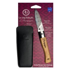 Carte Duo Le Bourguignon - Couteau de poche Le Coq Authentique Le Bourguignon - manche chêne + étui