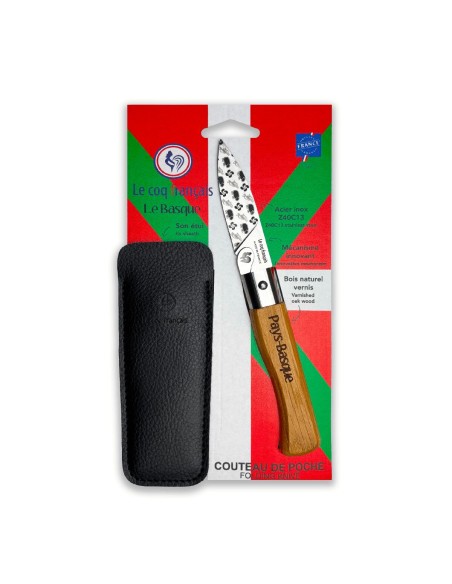 Carte Duo Le Basque - Couteau de poche Le Coq Authentique Le Basque - manche chêne + étui