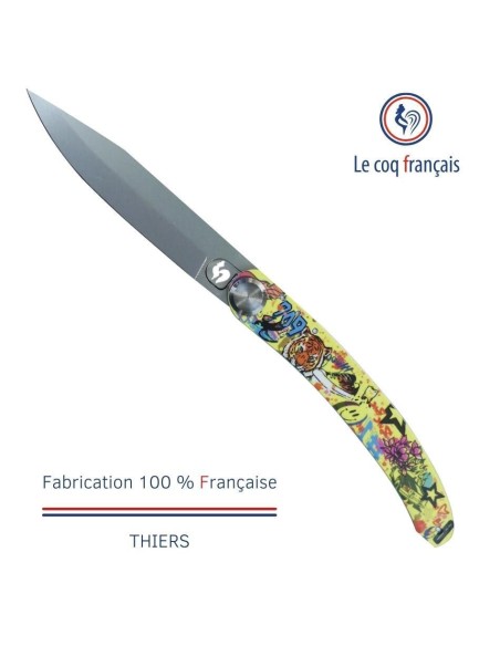 Couteau de poche Le Coq Original - Pop Art Bur Artist Pop Art Jaune - Acrylique Noir