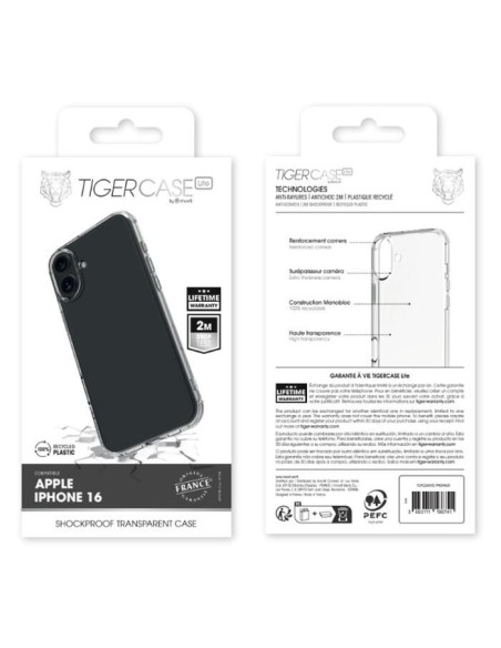 TIGER CASE LITE FRANCE COQUE TRANSPARENTE 2M IPHONE 16 GARANTIE VIE