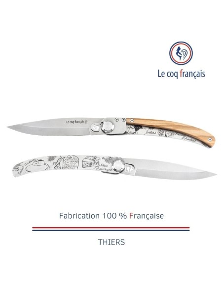 Couteau de poche Le Coq Original - Fromages d'Auvergne - Olivier