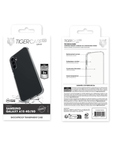 TIGER CASE LITE FRANCE COQUE TRANSPARENTE 2M SAMSUNG GALAXY A15 4G/5G GARANTIE VIE