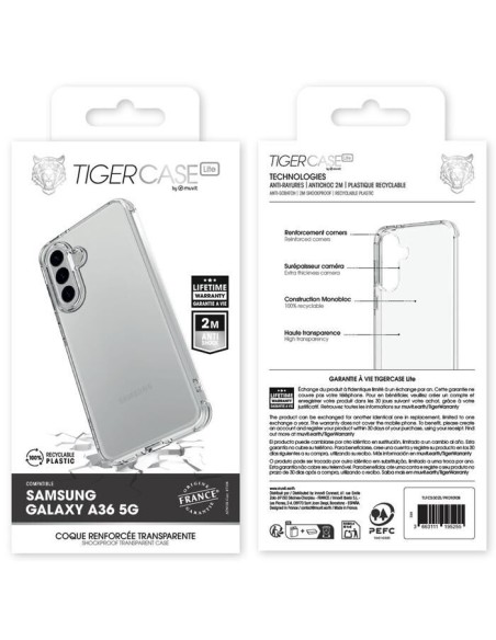 TIGER CASE LITE FRANCE COQUE TRANSPARENTE 2M SAMSUNG GALAXY A36 5G GARANTIE VIE