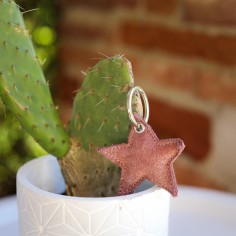 Porte-Clés Etoile en cuir Pailleté Rose Doré