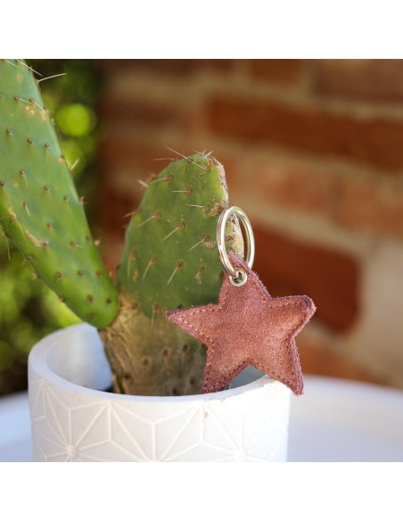 Porte-Clés Etoile en cuir Pailleté Rose Doré