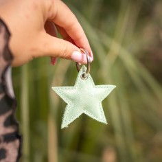 Porte-clés Etoile en cuir Pailleté Vert Jade