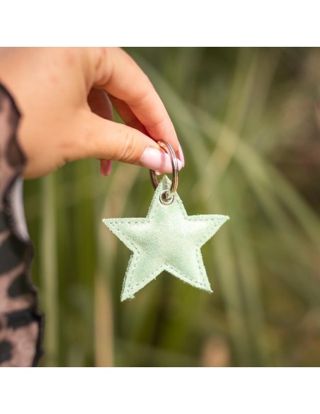 Porte-clés Etoile en cuir Pailleté Vert Jade