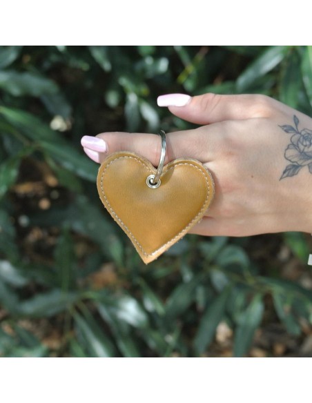Porte-Clés Coeur en cuir Mixte Caramel