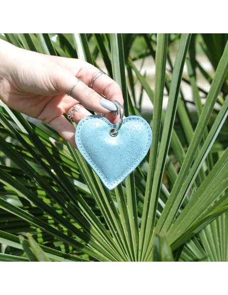 Porte Clés Cœur en cuir Pailleté Bleu Ange