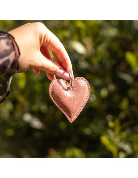 Porte-clés Coeur en cuir Pailleté Cannelle Cuivré