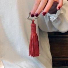 Porte Clés Pompon en cuir Pailleté Rouge Dahlia