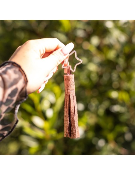 Porte-clés Pompon en cuir Pailleté Cannelle Cuivré