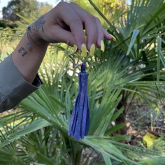 Porte Clés Pompon en cuir Pailleté Indigo Cuivré
