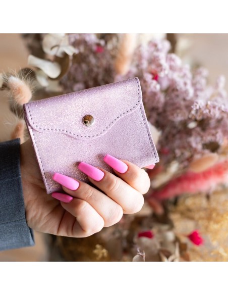 Etui à cartes Balance en cuir Pailleté Lilas Doré