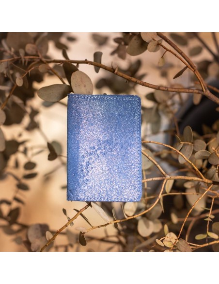 Etui Double à Cartes en cuir Pailleté Bleuet