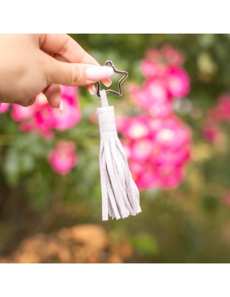 Porte Clés Pompon en cuir Pailleté Perle