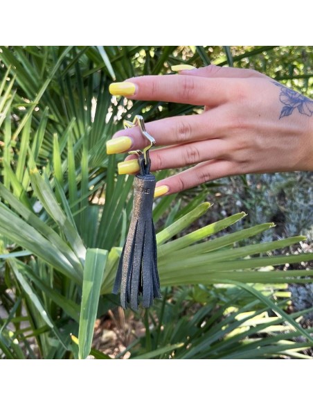 Porte Clés Pompon en cuir Pailleté Sapin Cuivré