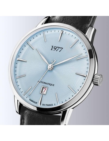 Montre 1977 Edmond Cadran Bleu Glacier Bracelet Cuir Gris