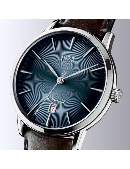 Montre 1977 Edmond Cadran Bleu Bracelet Cuir Marron
