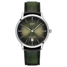 Montre 1977 Edmond Cadran Vert Olive Bracelet Cuir Vert
