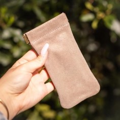 Etui à Lunettes Clic Clac en cuir Pailleté Grège