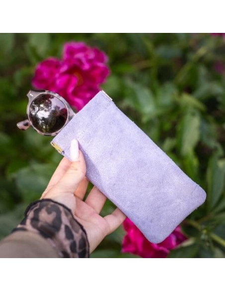 Etui à Lunettes Clic Clac en cuir Pailleté Lavande