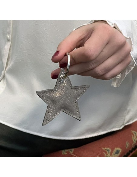 Porte Clés Étoile en cuir Pailleté Gris Bastille
