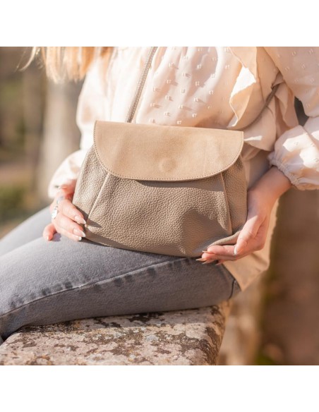 Sac Accordéon en cuir Pailleté Beige Vénus