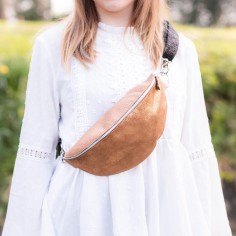 Mini Sac Banana en cuirs Grainés et Pailletés Bronze