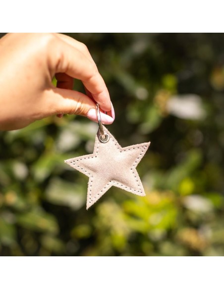 Porte-clés Etoile en cuir Pailleté Grège