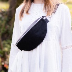 Mini Sac Banana en cuirs Grainés et Pailletés Réglisse