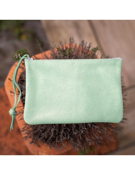 Mini Dragonnière en cuir Pailleté Vert Jade