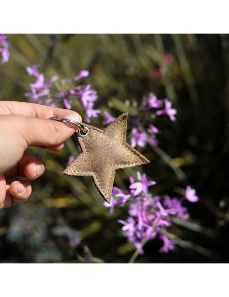 Porte-Clés Etoile en cuir Pailleté Cacahuète