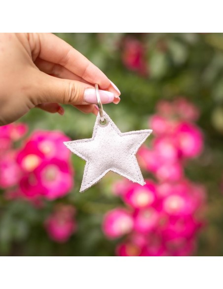 Porte Clés Étoile en cuir Pailleté Perle