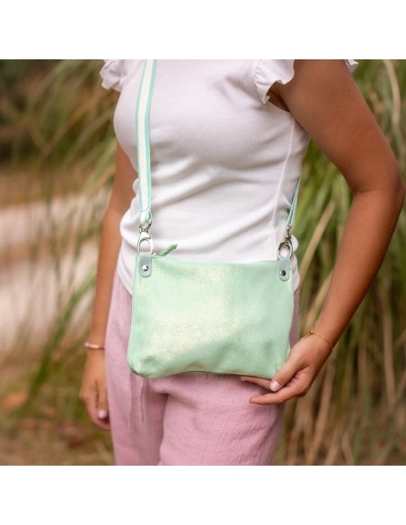 Sac Comète en cuir Pailleté Vert Jade