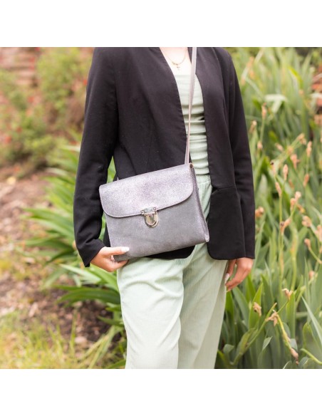 Sac Royal en cuir Pailleté Gris Turbulence