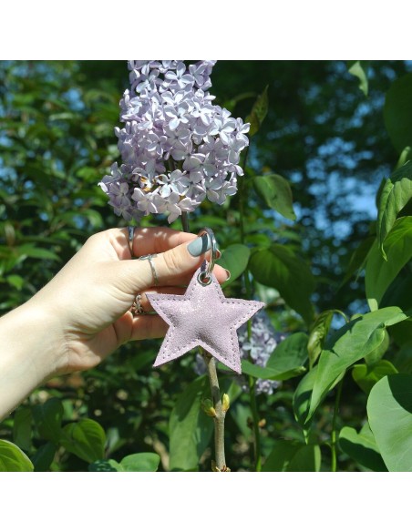 Porte Clés Étoile en cuir Pailleté Lilas Doré