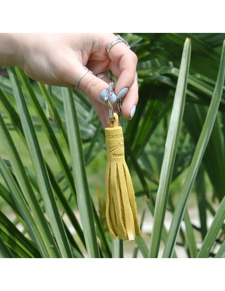 Porte Clés Pompon en cuir pailleté Tournesol