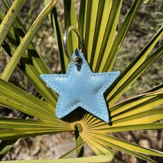 Porte Clés Etoile en cuir Pailleté Bleu Ange