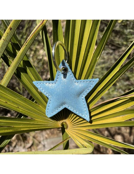 Porte Clés Etoile en cuir Pailleté Bleu Ange